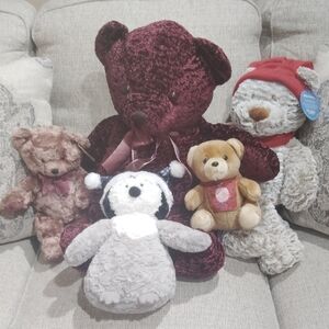 Plush Teddy Bear Set - Burgundy, Brown, Gray